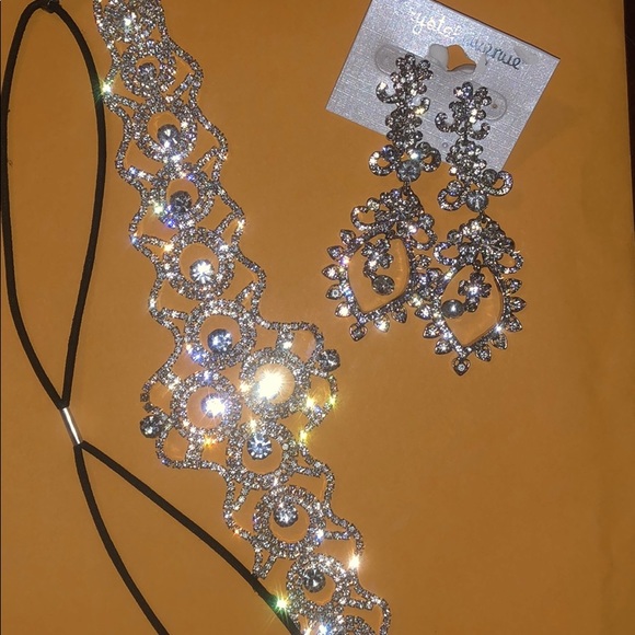 Rhinestone headband and matching earrings - Picture 5 of 7
